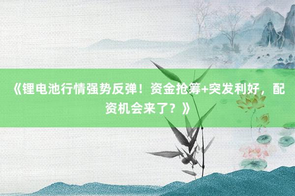 《锂电池行情强势反弹!资金抢筹+突发利好,配资机会来了?》