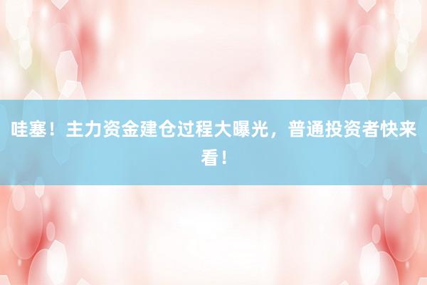 哇塞！主力资金建仓过程大曝光，普通投资者快来看！
