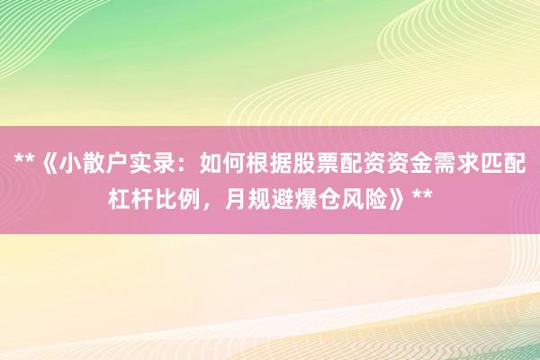 **《小散户实录：如何根据股票配资资金需求匹配杠杆比例，月规避爆仓风险》**