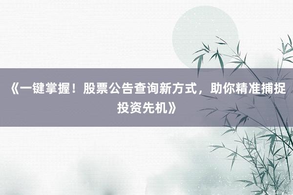 《一键掌握！股票公告查询新方式，助你精准捕捉投资先机》