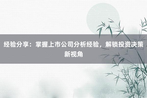 经验分享：掌握上市公司分析经验，解锁投资决策新视角